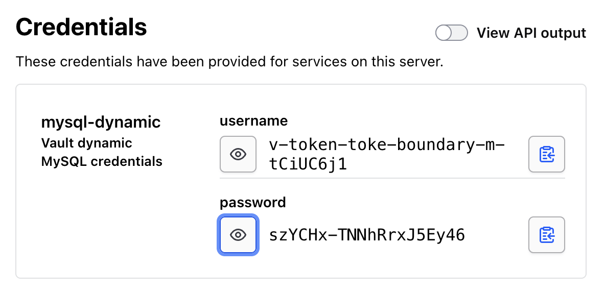 Vault generates dynamic MySQL credentials for Boundary sessions